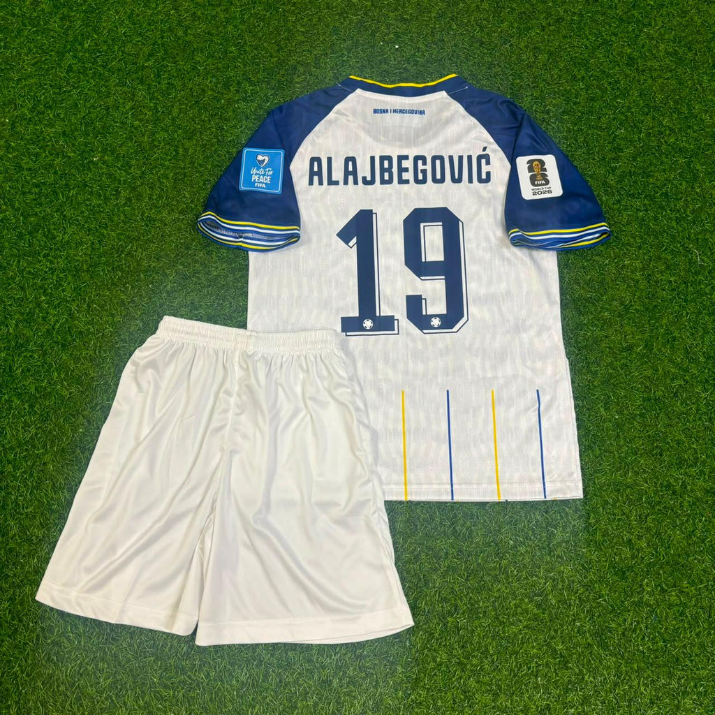 Kerim Alajbegović Bosnia and Herzegovina 2026 World Cup White Kids Kit Football Jersey – Back View