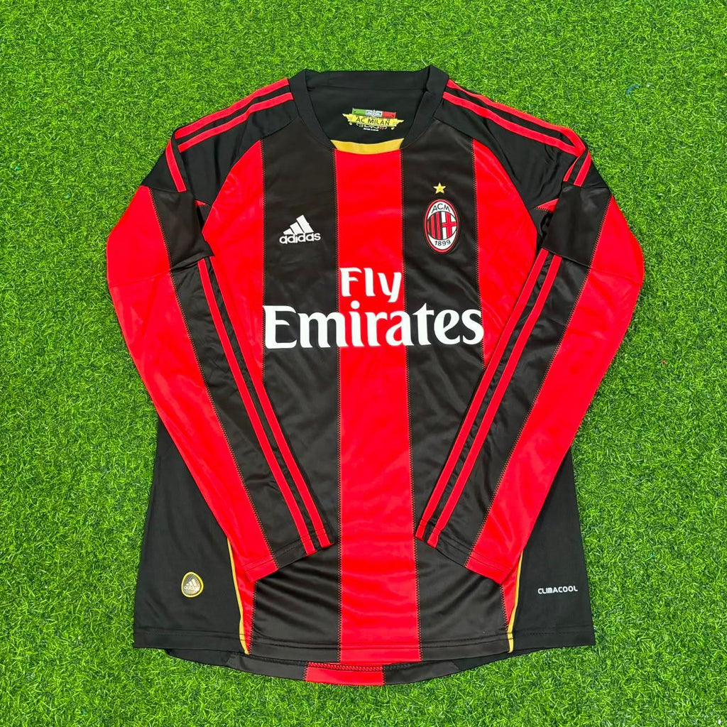 AC Milan 2010-2011 Home Log Sleeve Retro Football Jersey – Kevin-Prince Boateng – Front View