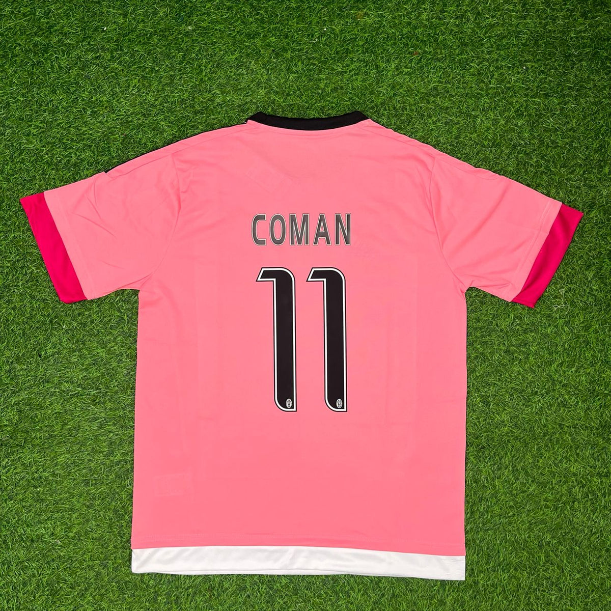 Juventus Pink Retro Football Jersey – Kingsley Coman – Back View