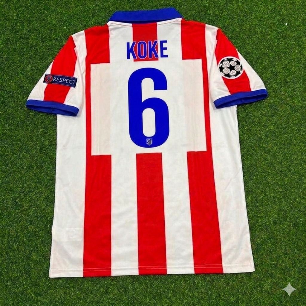 Atlético Madrid 2014 Champions League Final Retro Football Jersey – Koke 6- – Back View