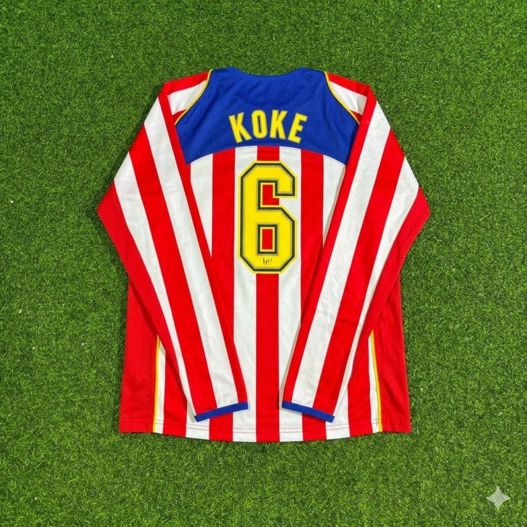 Koke #6 Atlético Madrid Spider-Man Long Sleeve Retro Football Jersey – Back View