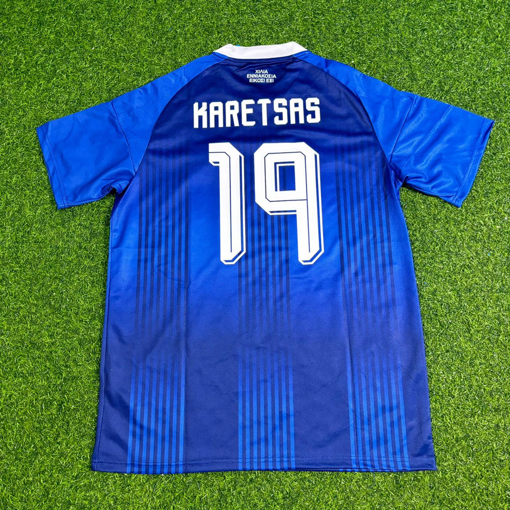 2026 Konstantinos Karetsas Greece Blue Football Jersey – Back View