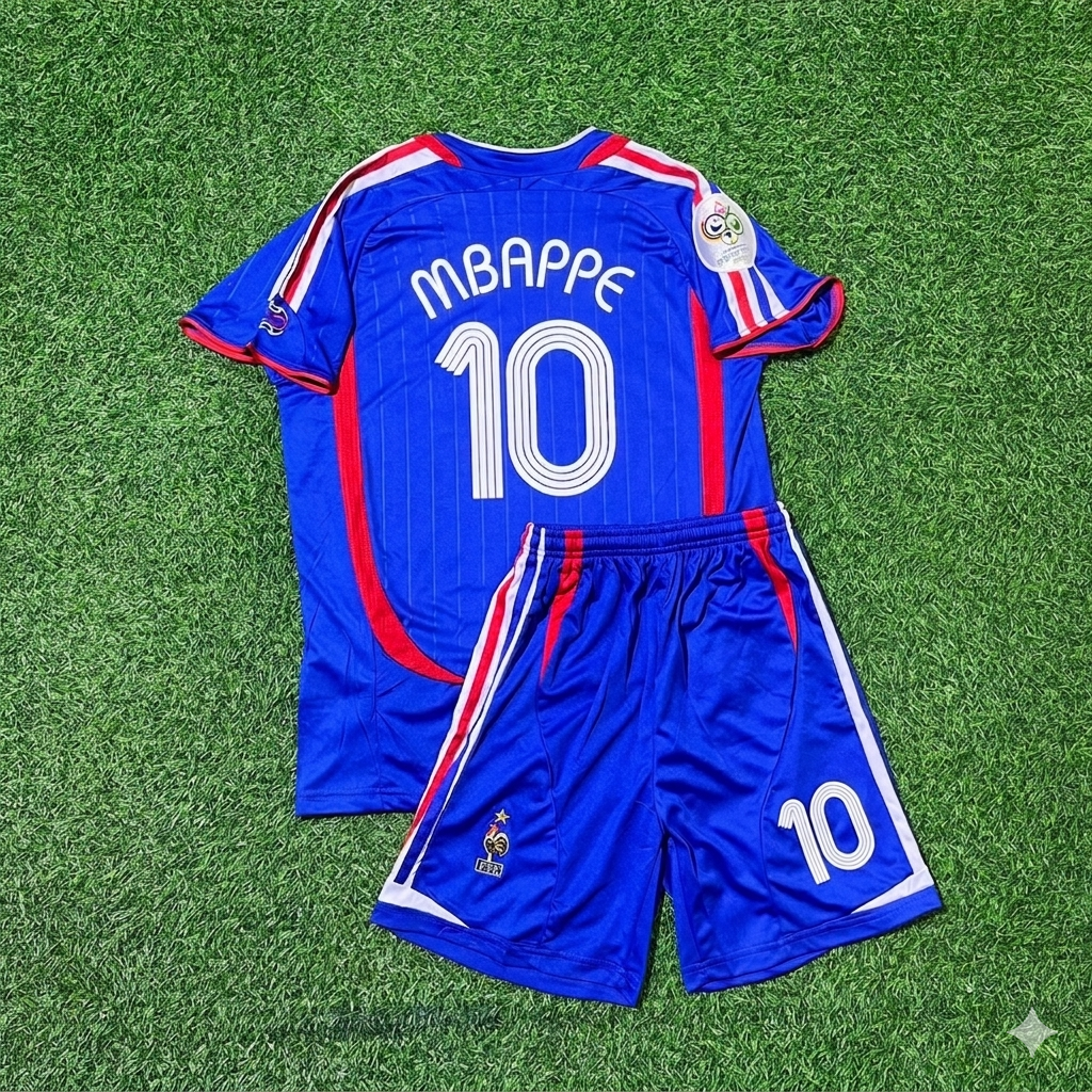 Kylian Mbappé #10 France World Cup Kids Blue Retro Football Jersey Collection – Back View