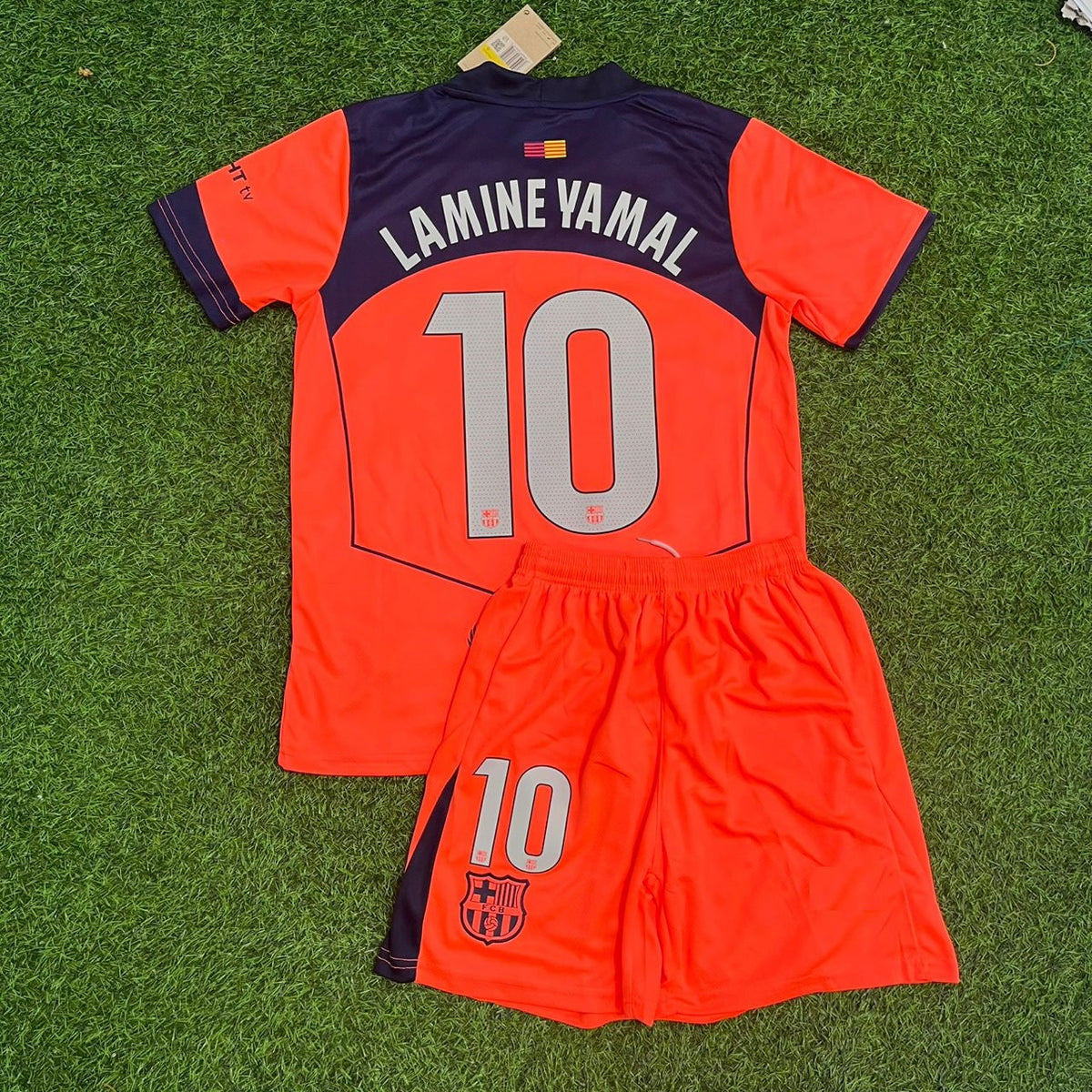 2026 Lamine Yamal Barcelona Orange Kids Football Jersey – Back View