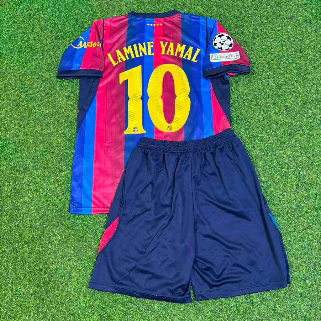 Lamine Yamal #10 Barcelona 2027 New Season Champions League Patch Home Kids Jersey – Back View