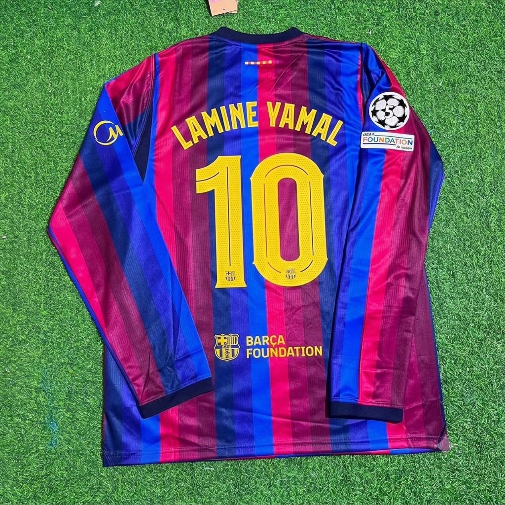 Barcelona 2027 New Season Champions League Patch Home Long Sleeve Jersey – Lamine Yamal #10 – Back View