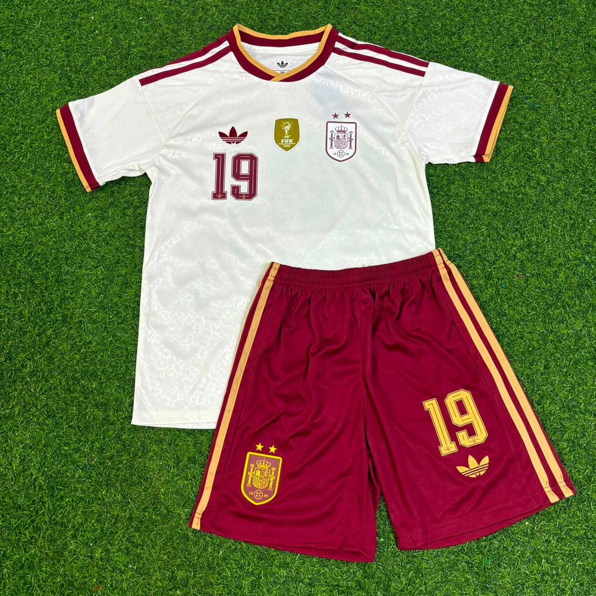 Lamine Yamal #19 Spain Two Star 2026 World Cup Champions Kids Away Jersey – Front View