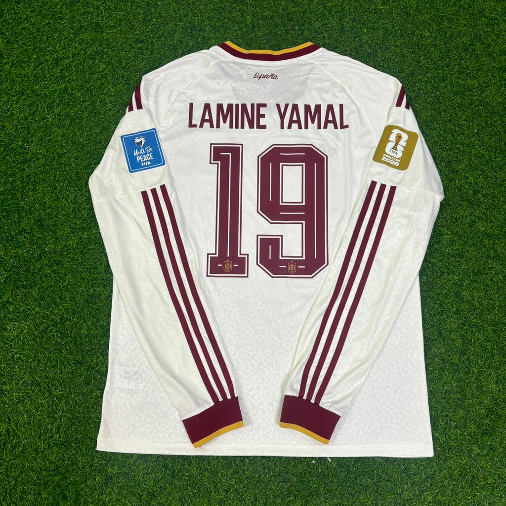 Lamine Yamal #19 Spain 2026 World Cup Away Long Sleeve Jersey – Back View