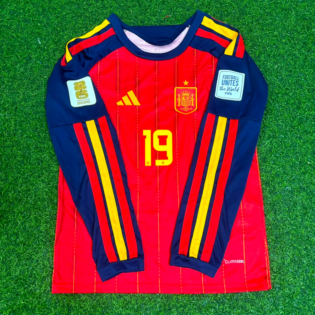 Spain 2026 World Cup Home Long Sleeve Football Jersey – Lamine Yamal – Front View