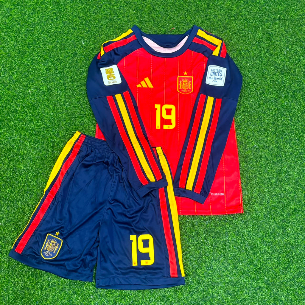 Lamine Yamal Spain 2026 World Cup Kids Home Long Sleeve Football Jersey – Front View