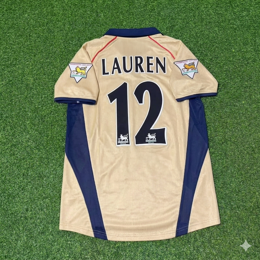 Lauren Etame Mayer #12 Arsenal 2001-2002 Away Golden Retro Jersey – Back View