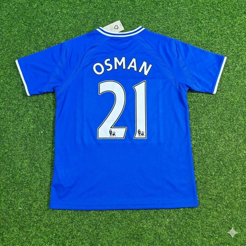 Leon Osman #21 Everton Fc Blue Retro Football Jersey – Back View