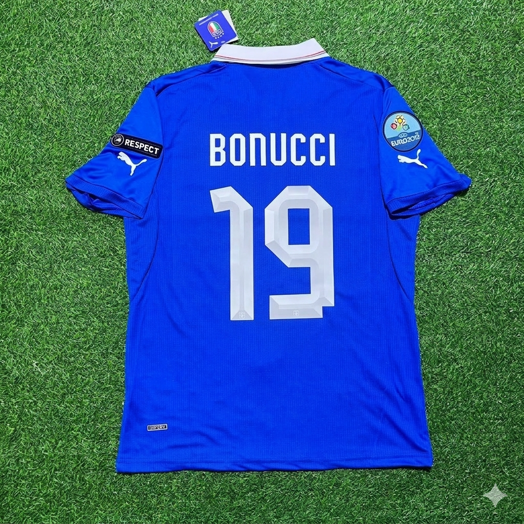 2012 Italy EURO Leonardo Bonucci 19- Retro Home Football Jersey – Back View
