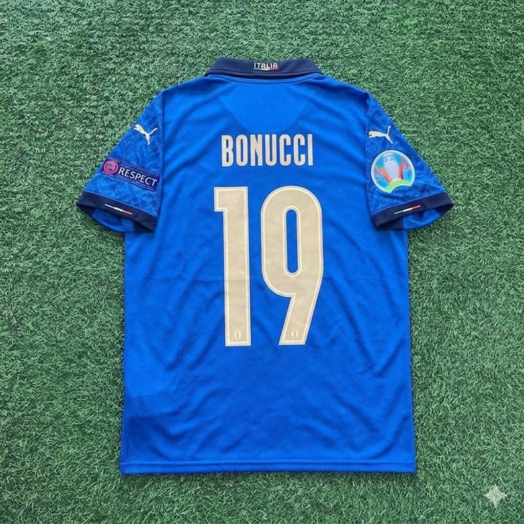 Italy EURO 2020 Final Retro Soccer Jersey – | | – Leonardo Bonucci #19 – Back View