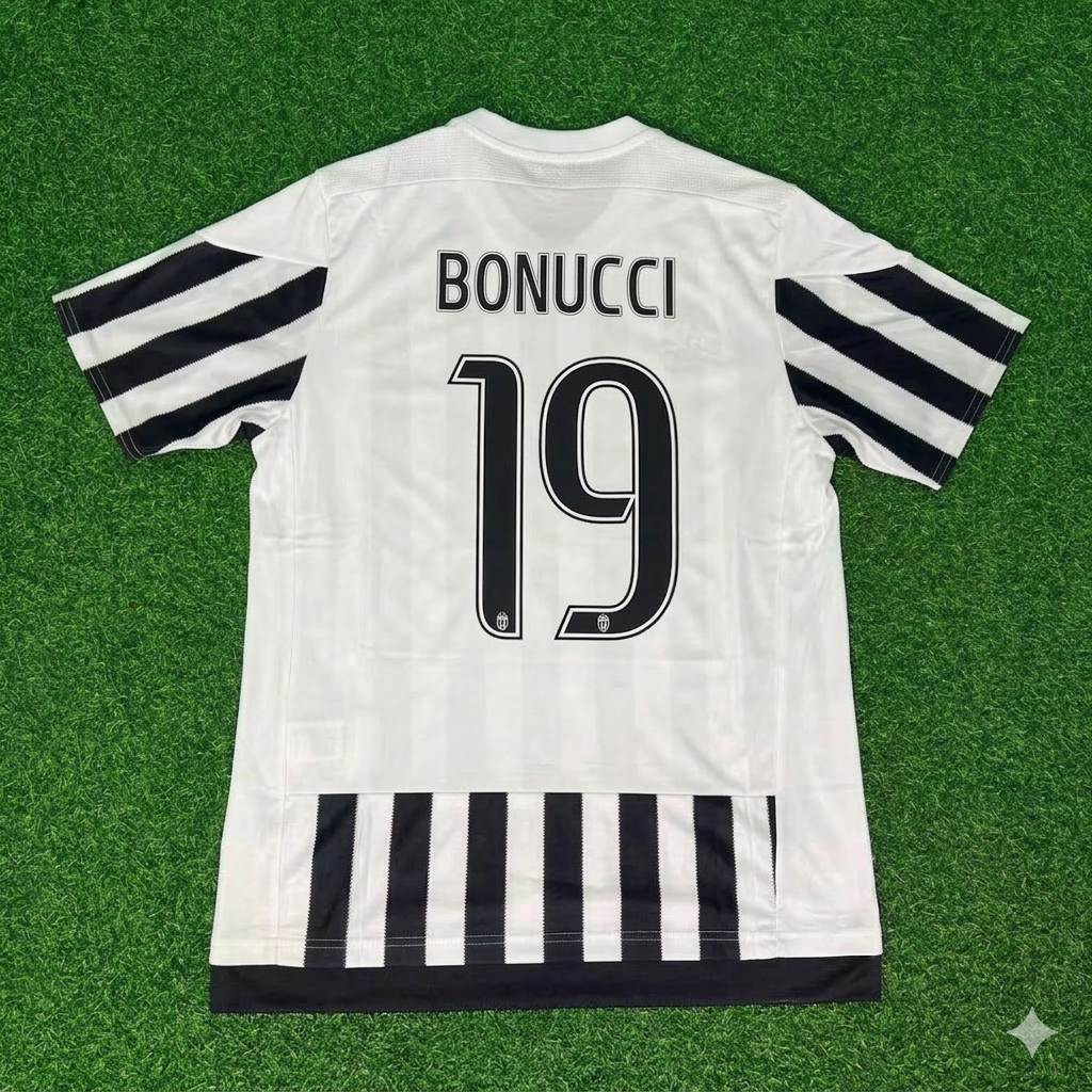 Juventus 2015-2016 Retro Home Football Jersey – Leonardo Bonucci 19- – Back View