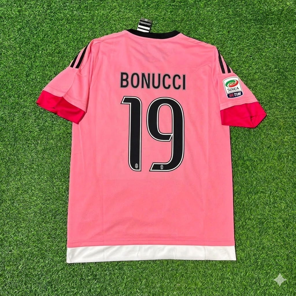 Juventus Retro Pink 2015-2016 Jersey – Leonardo Bonucci – Back View