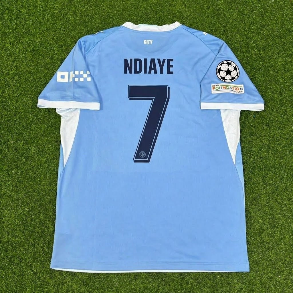 Iliman Ndiaye #7 Manchester City 2026-27 Home New Season Champions League Patch Jersey – Back View