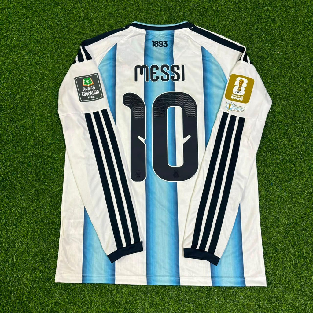 Lionel Messi #10 Argentina 2026 World Cup Home Legacy Patch Long Sleeve Football Jersey – Back View