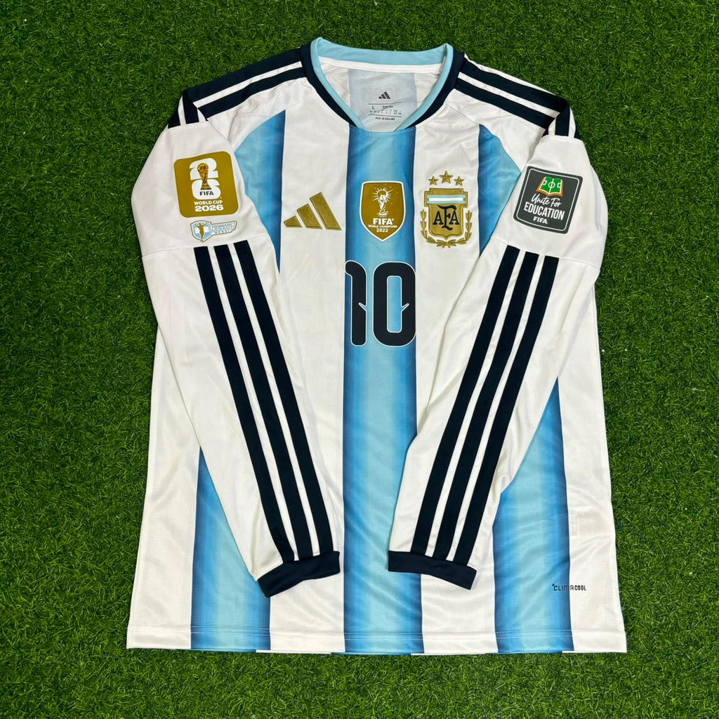 Lionel Messi #10 Argentina 2026 World Cup Home Legacy Patch Long Sleeve Football Jersey – Front View