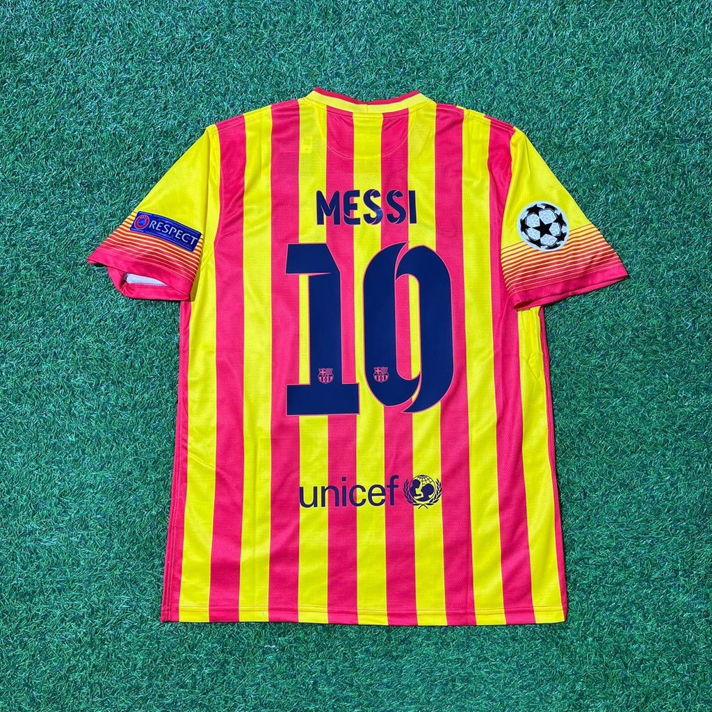 2013/14 Lionel Messi 10 - Barcelona Yellow Red Retro Football Jersey – Back View