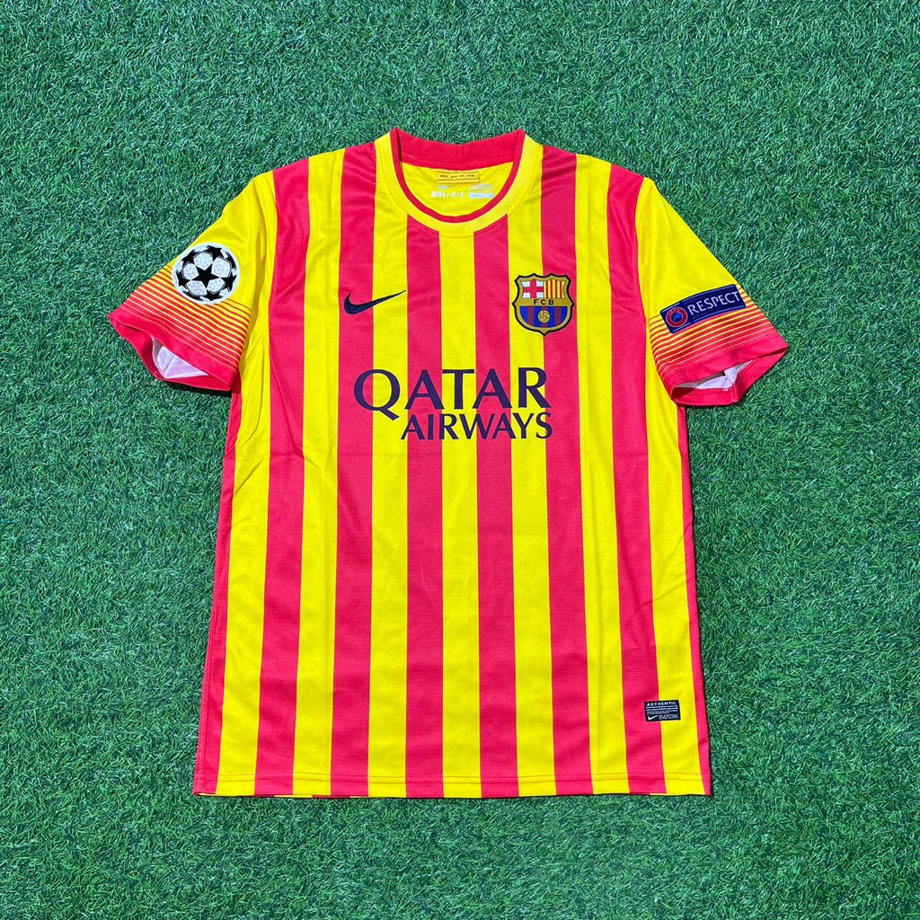 2013/14 Lionel Messi 10 - Barcelona Yellow Red Retro Football Jersey – Front View