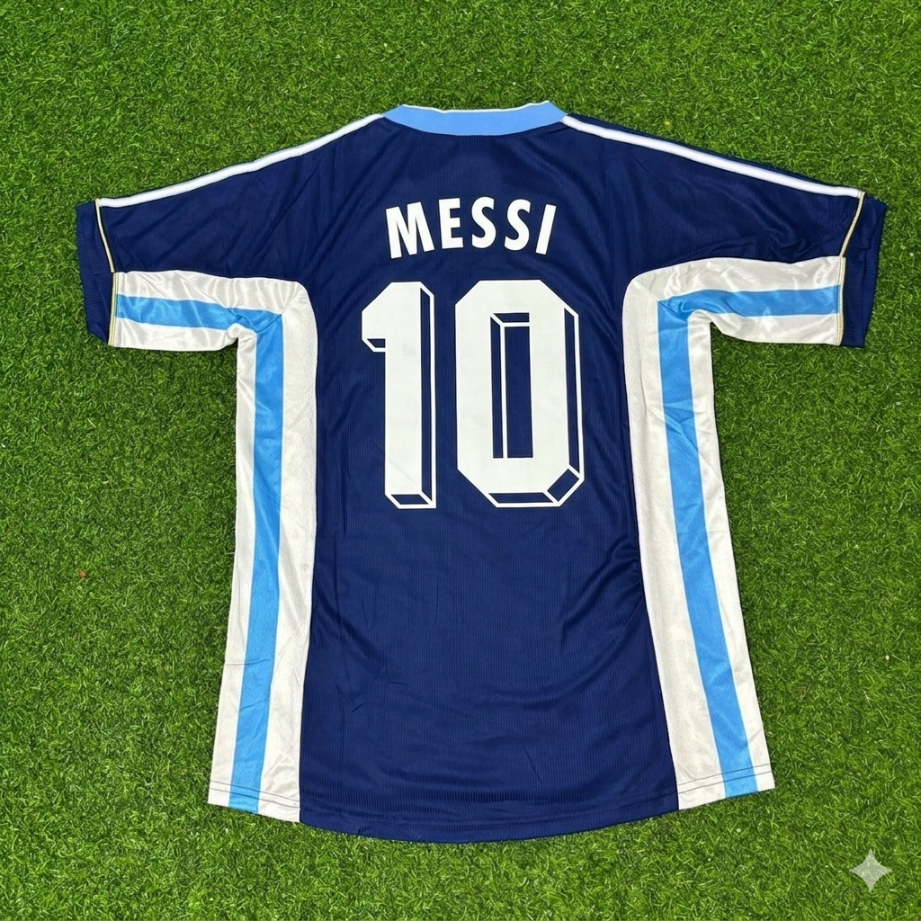 Argentina Blue Retro Football Jersey – Lionel Messi #10 – Back View
