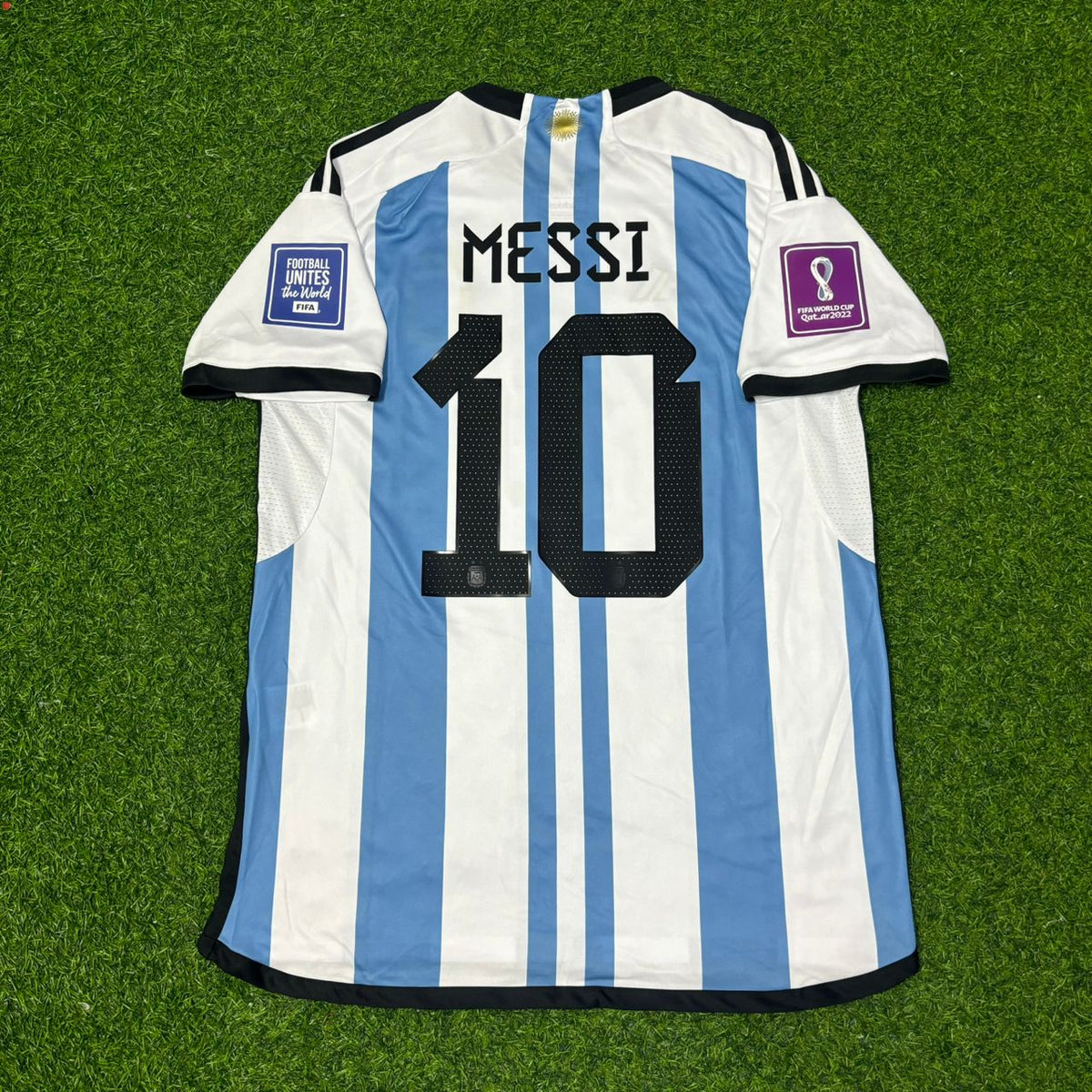 2022 Argentina World Cup Lionel Messi Final Home Football Jersey – Back View