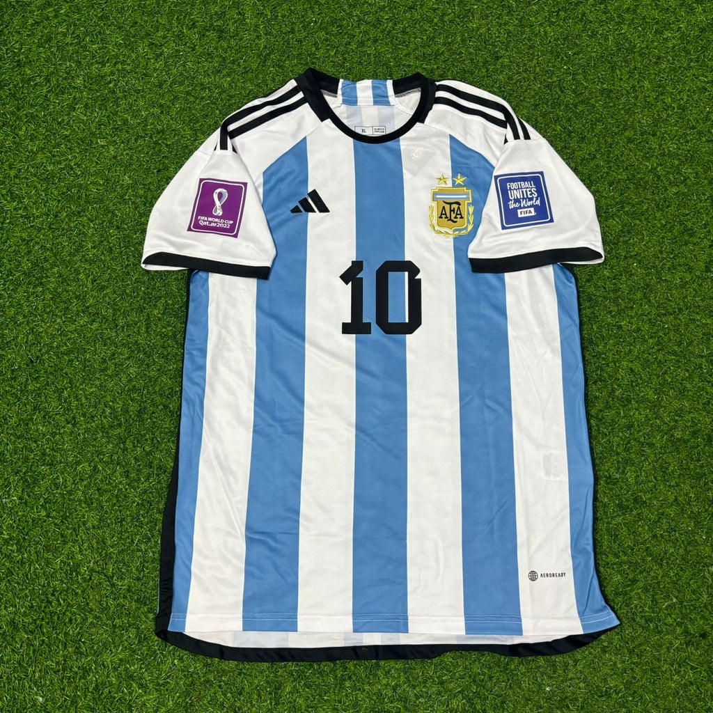 2022 Argentina World Cup Lionel Messi Final Home Football Jersey – Front View