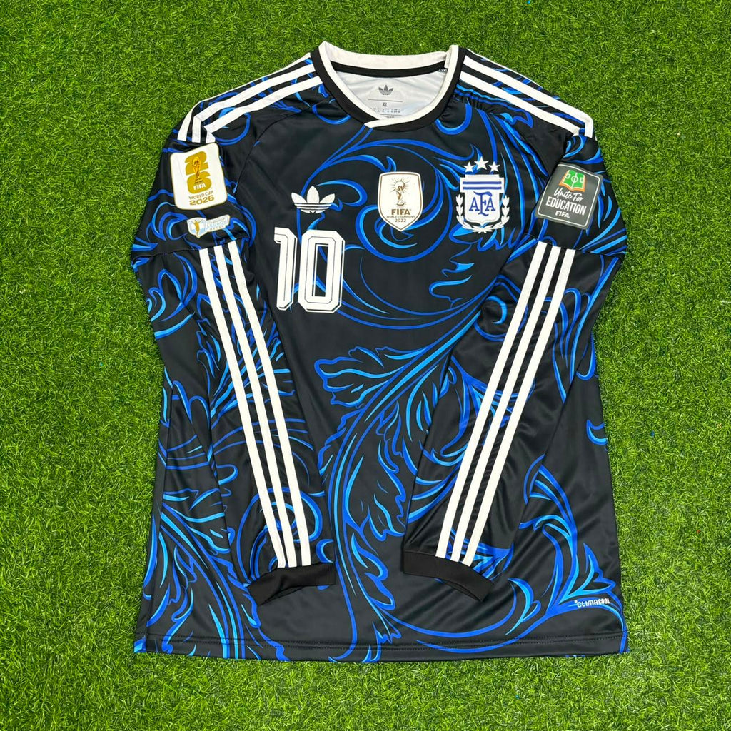 Lionel Messi Argentina 2026 World Cup Away Legacy Patch Long Sleeve Football Jersey – Front View