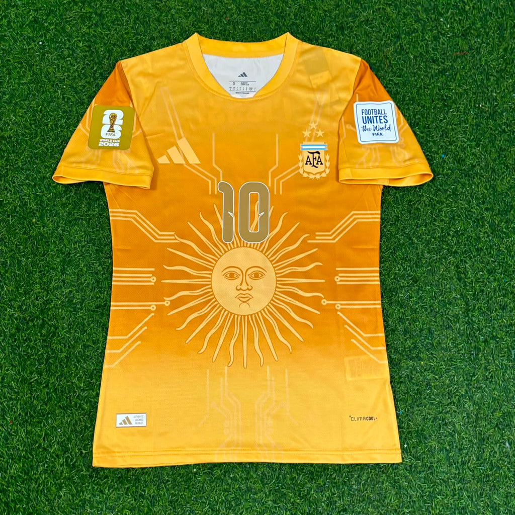 Lionel Messi Argentina 2026 World Cup Golden Special Edition Football Jersey – Front View