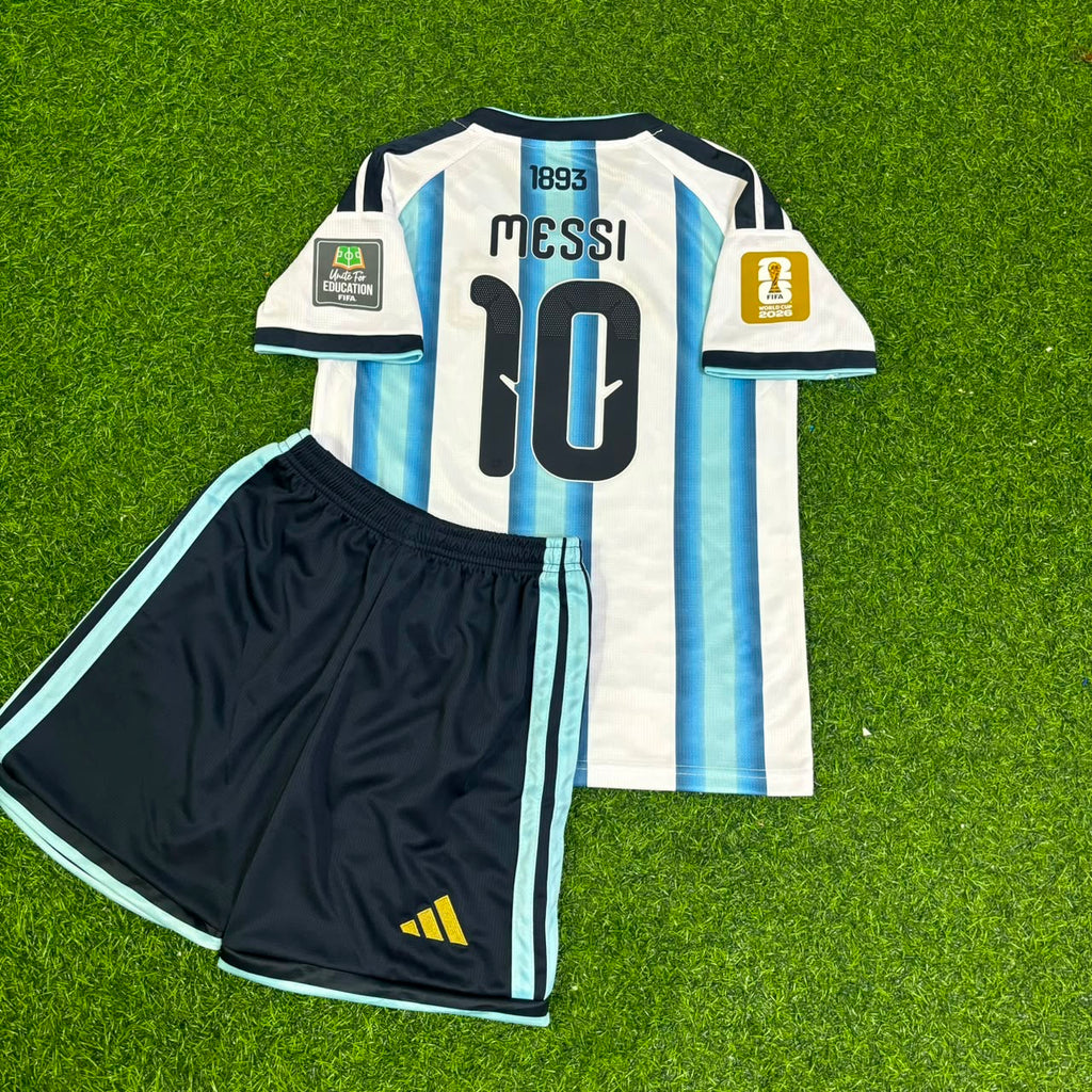 Lionel Messi #10 Argentina 2026 World Cup Home Kids Patch Football Jersey – Back View