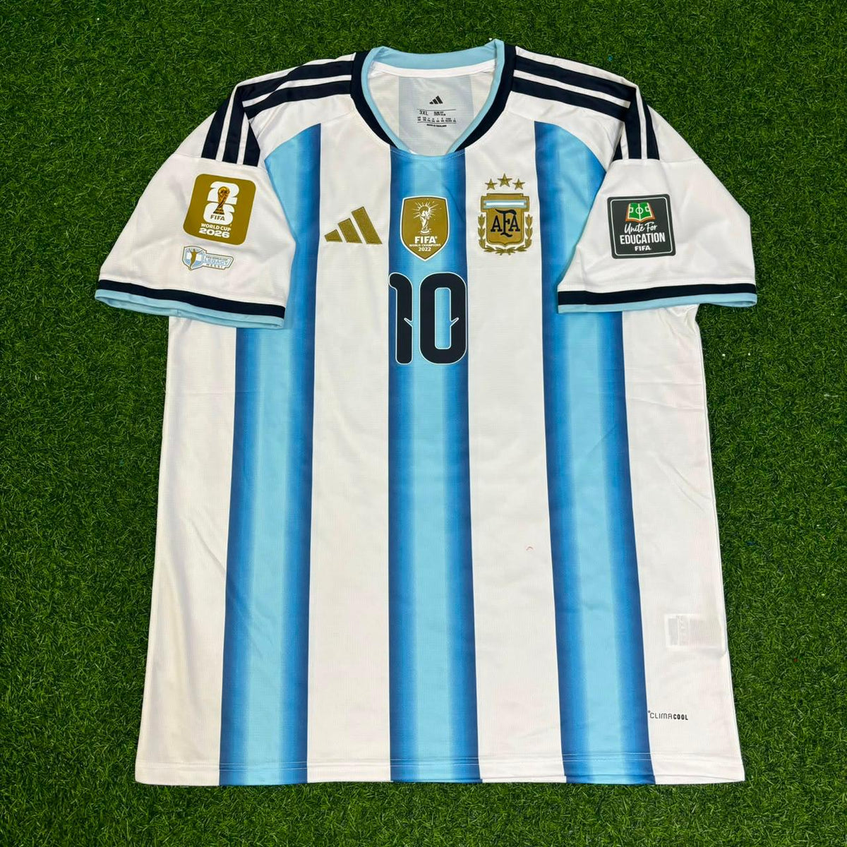 2026 Argentina World Cup Lionel Messi Home Legacy Patch Football Jersey – Front View