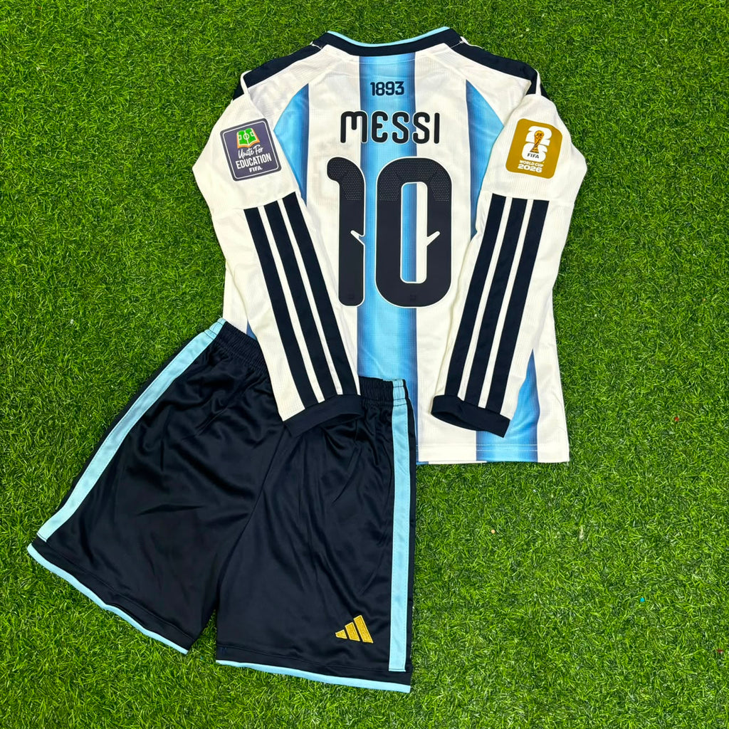 Argentina 2026 World Cup Kids Long Sleeve Football Jersey – Lionel Messi – Back View