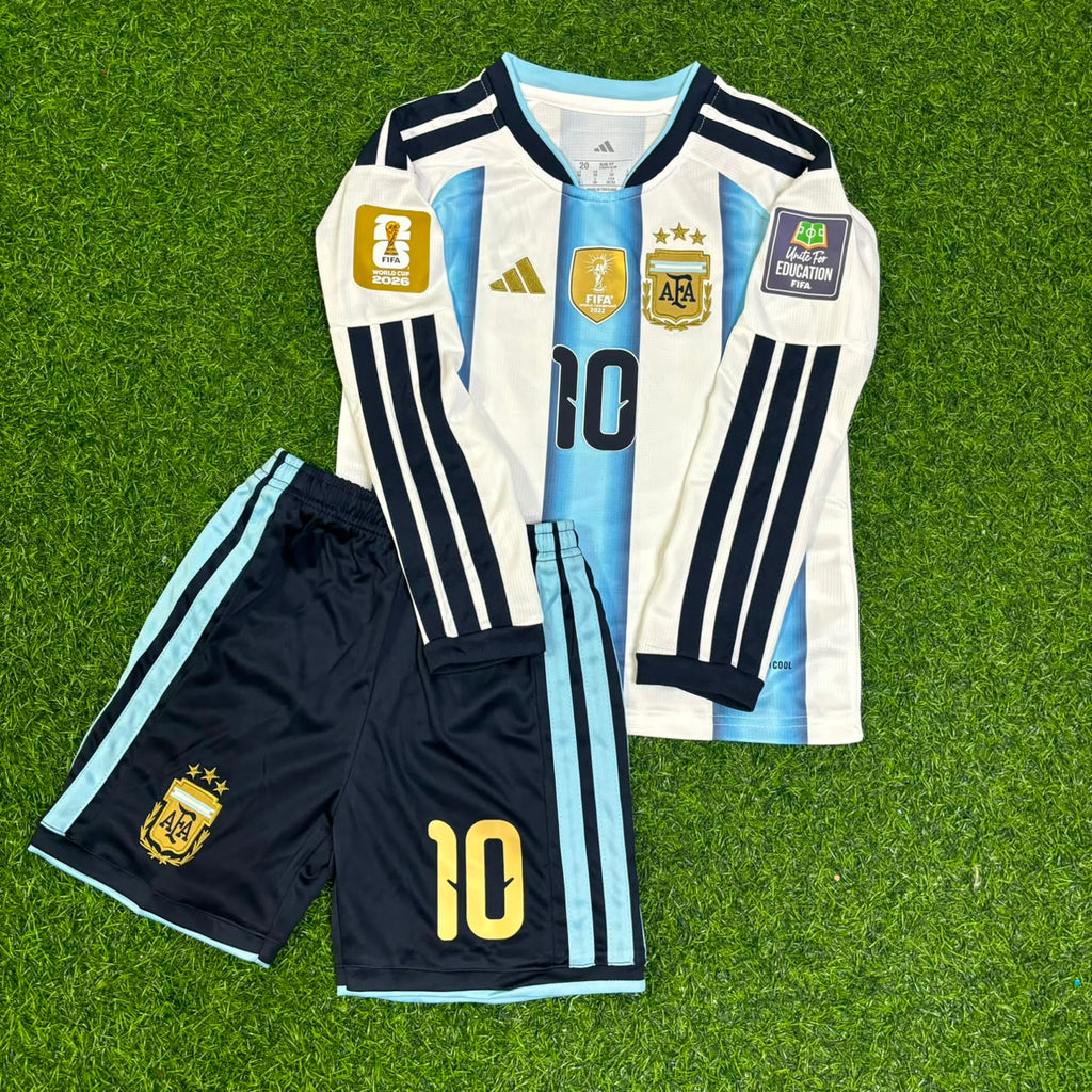 Argentina 2026 World Cup Kids Long Sleeve Football Jersey – Lionel Messi – Front View