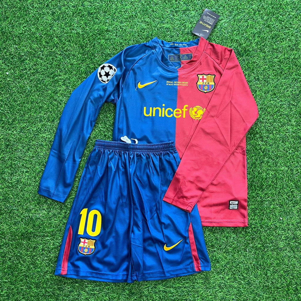 Lionel Messi Barcelona 2009 Final Kids Retro Football Jersey Soccer Kit – Front View