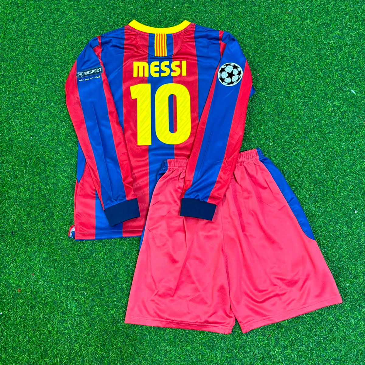 Lionel Messi Barcelona 2010/2011 Long Sleeve Kids Kit Kindertrikot Enfant Kindertrui – Back View