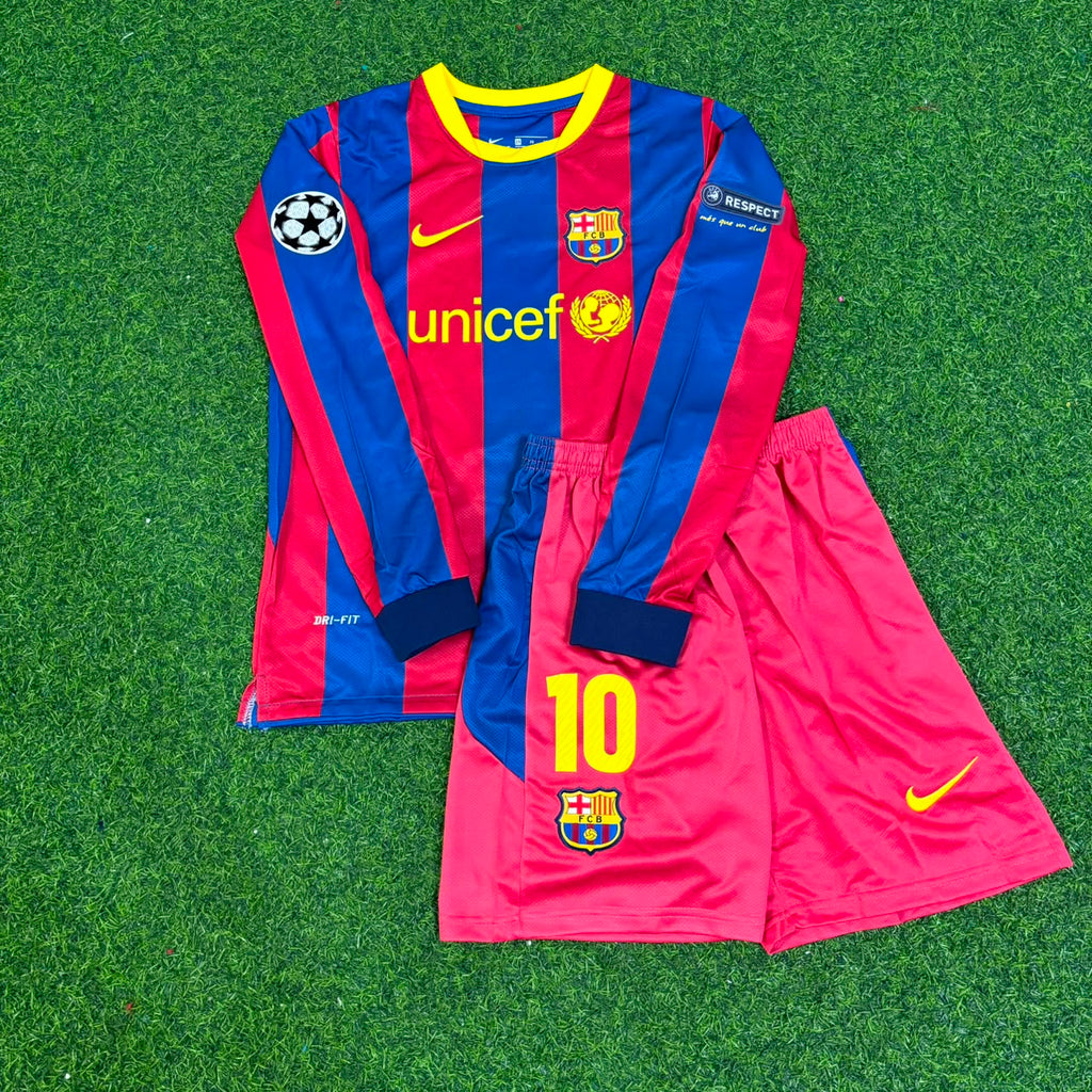 Lionel Messi Barcelona 2010/2011 Long Sleeve Kids Kit Kindertrikot Enfant Kindertrui – Front View