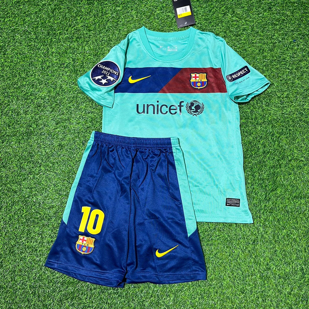 Lionel Messi Barcelona 2011/12 Blue Red Home Retro Kids Football Jersey – Front View