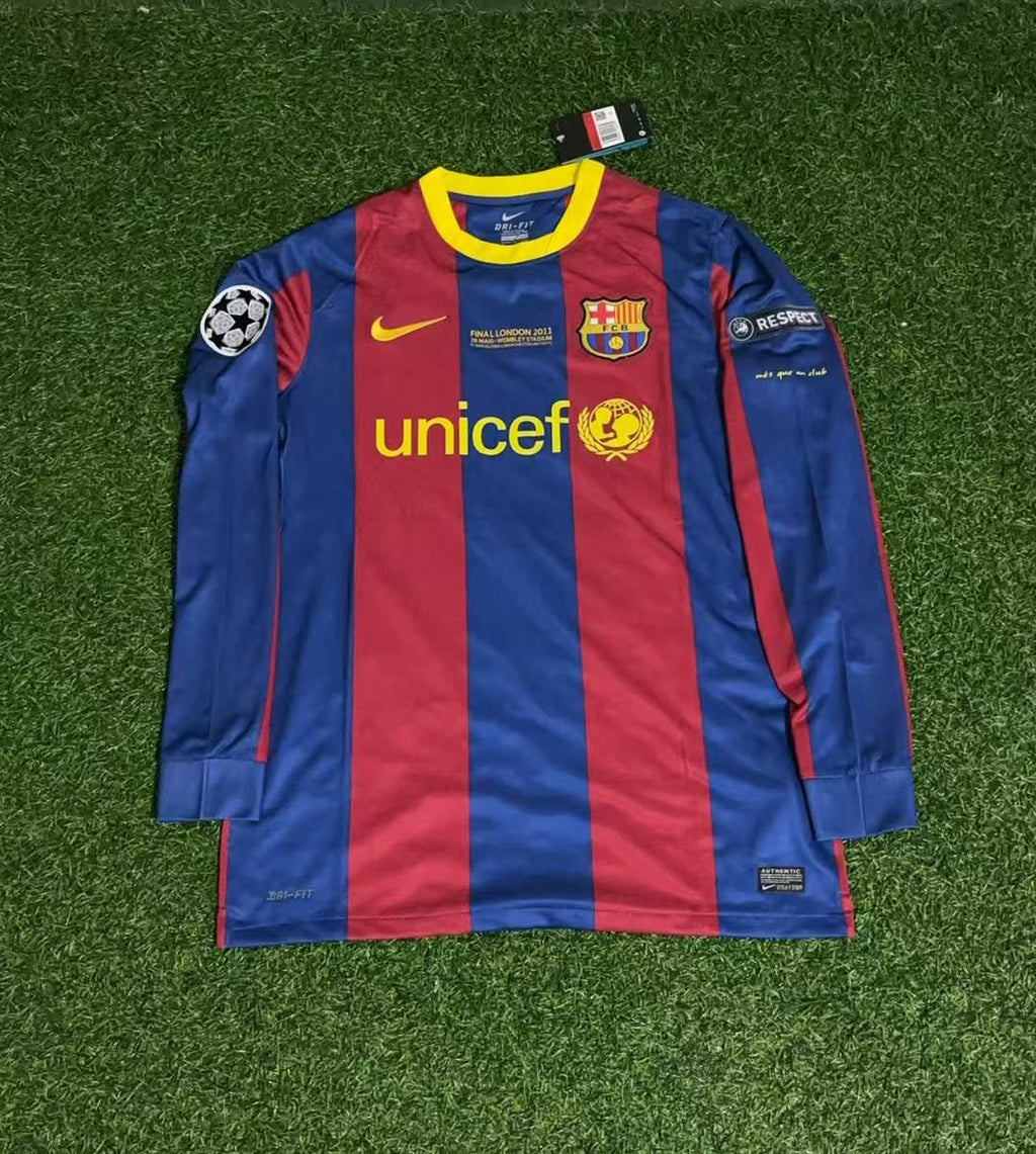 Lionel Messi Barcelona 2011 Champions League Final Long Sleeve Retro Football Jersey – Front View