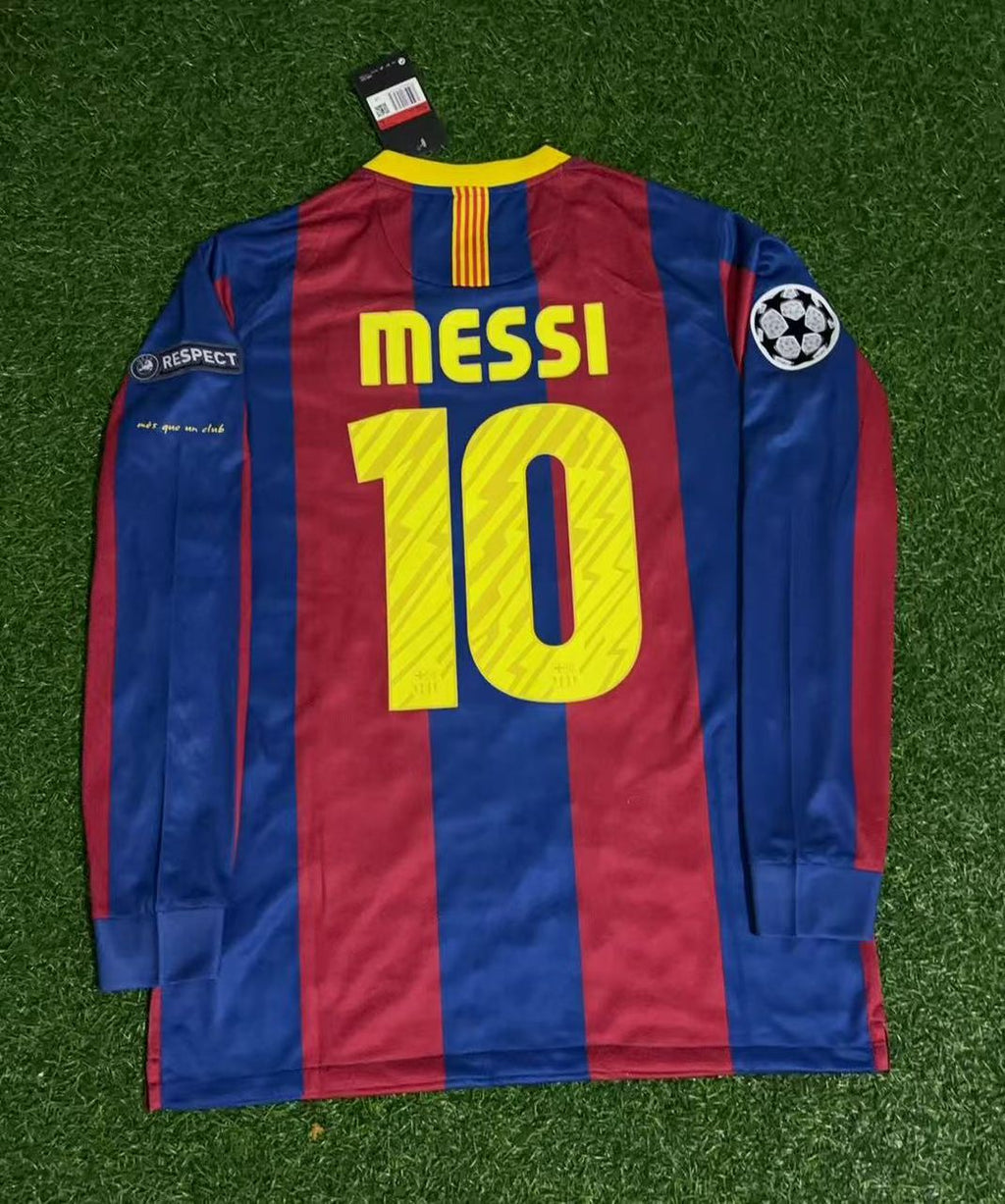 Lionel Messi Barcelona 2011 Champions League Final Long Sleeve Retro Football Jersey – Back View