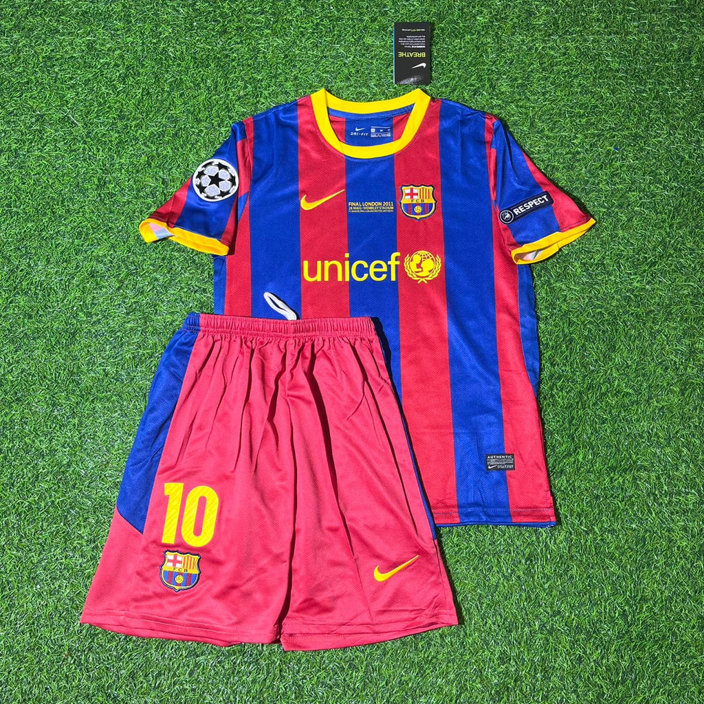 2011 Lionel Messi Barcelona London Final Kids Retro Football Jersey Collection – Front View