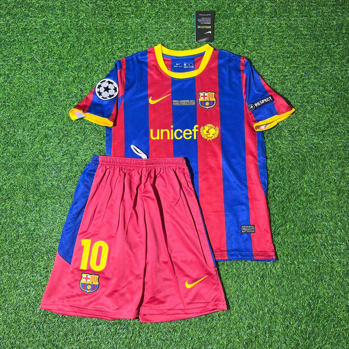 2011 Lionel Messi Barcelona London Final Kids Retro Football Jersey Collection – Front View