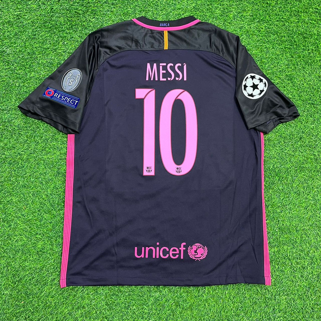 2014/15 Lionel Messi Barcelona Retro Black Pink Football Jersey – Back View
