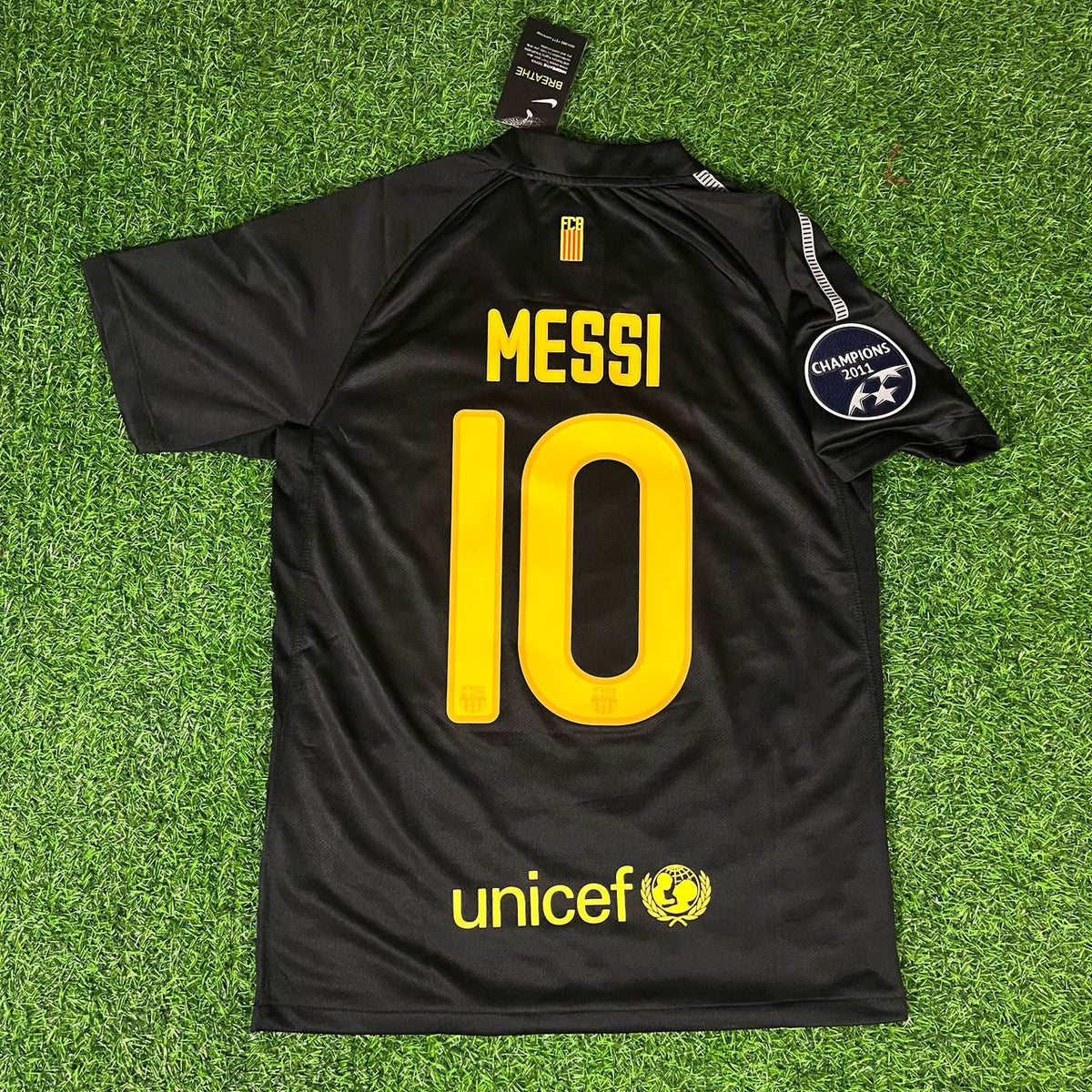Lionel Messi Black Barcelona 2011/12 Retro Kit Shirt Jersey – Back View
