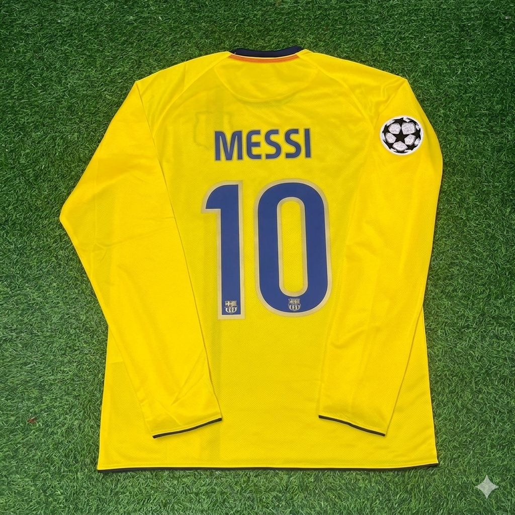 Barcelona 08/09 Season Yellow Away Retro Jersey – Lionel Messi FC – Back View