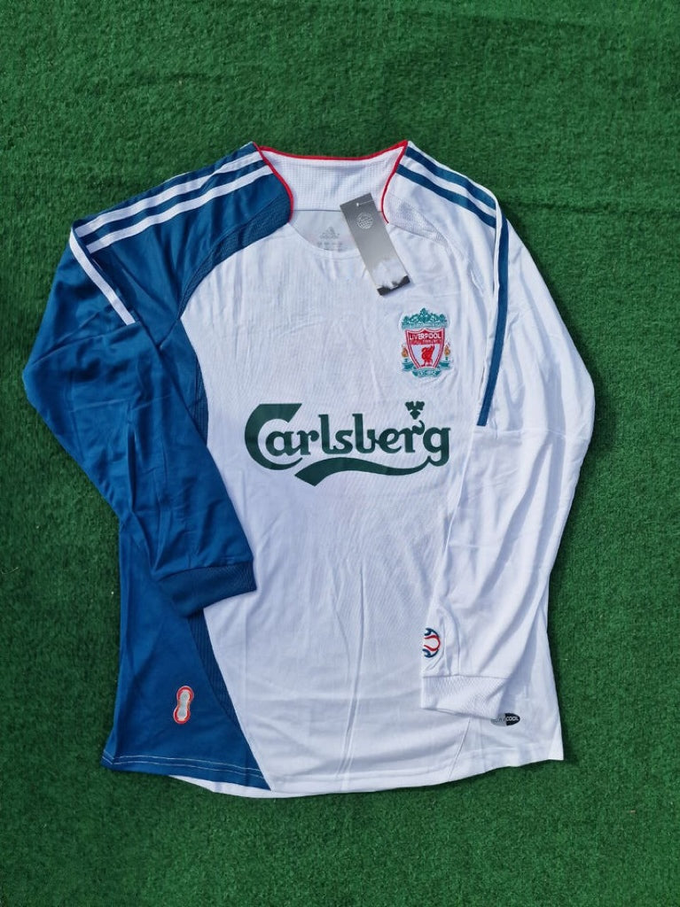 Liverpool 2007 White Blue Long Sleeve Retro Jersey – Back View