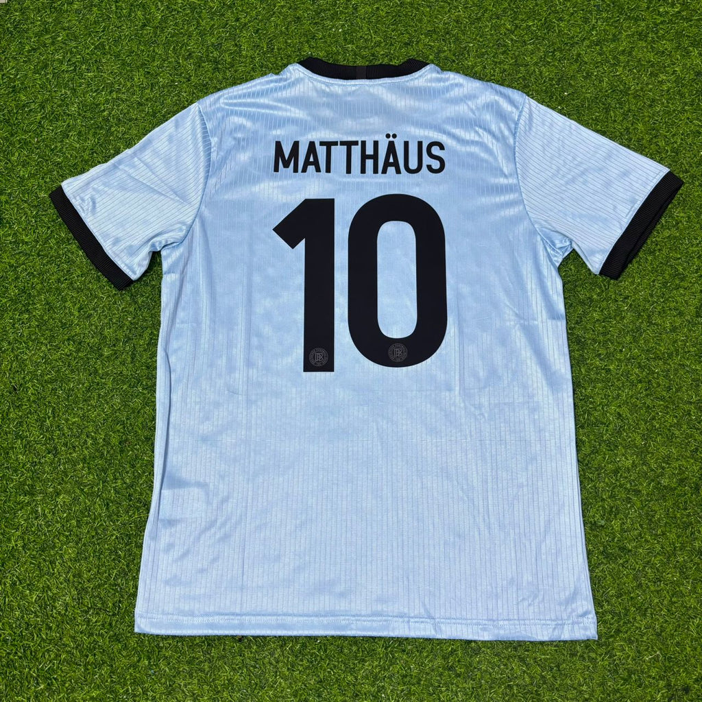 Lothar Matthäus Germany 125th Year Special Clear Blue Retro Football Jersey – Back View