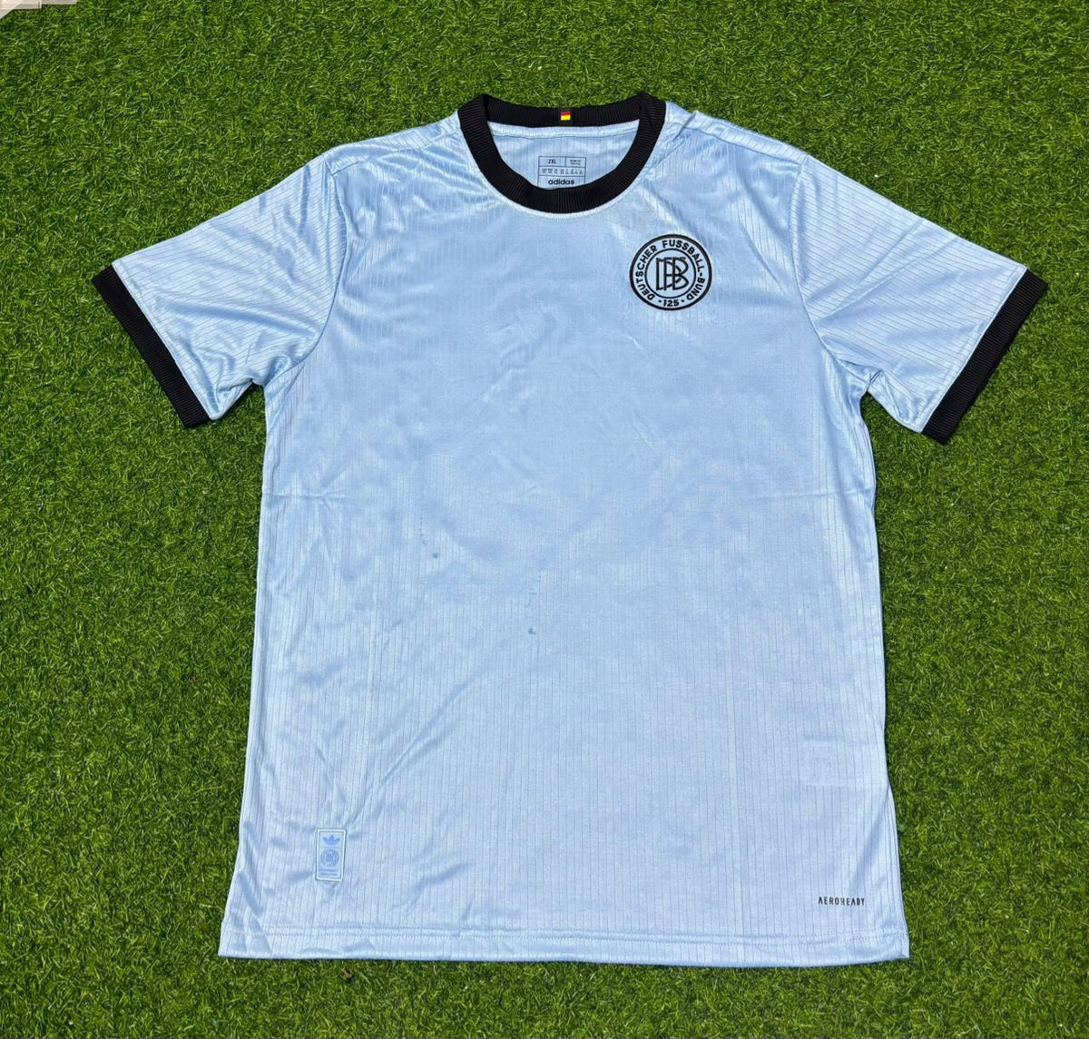 Germany 125th Year Special Clear Blue Retro Football Jersey – Front View