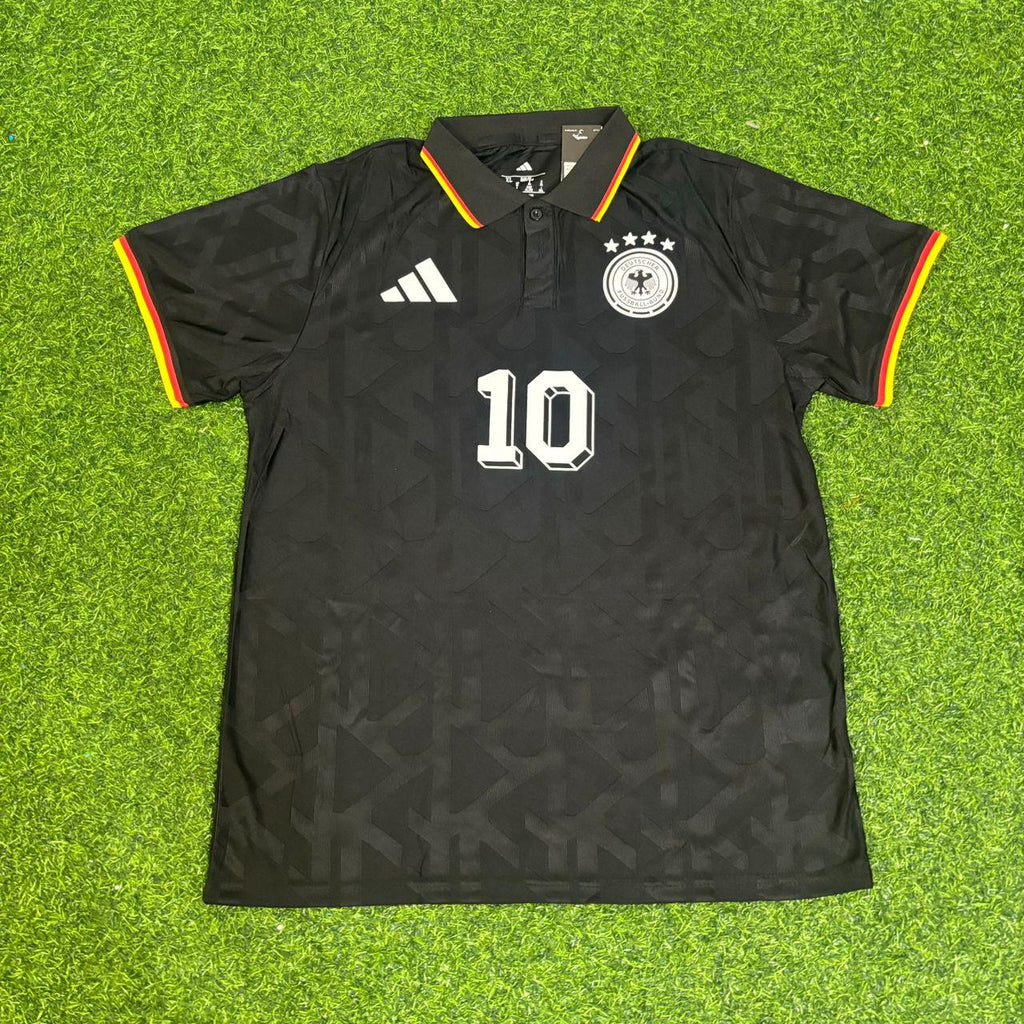 Lothar Matthäus Germany Black Polo Retro Commemorative Football Jersey – Front View