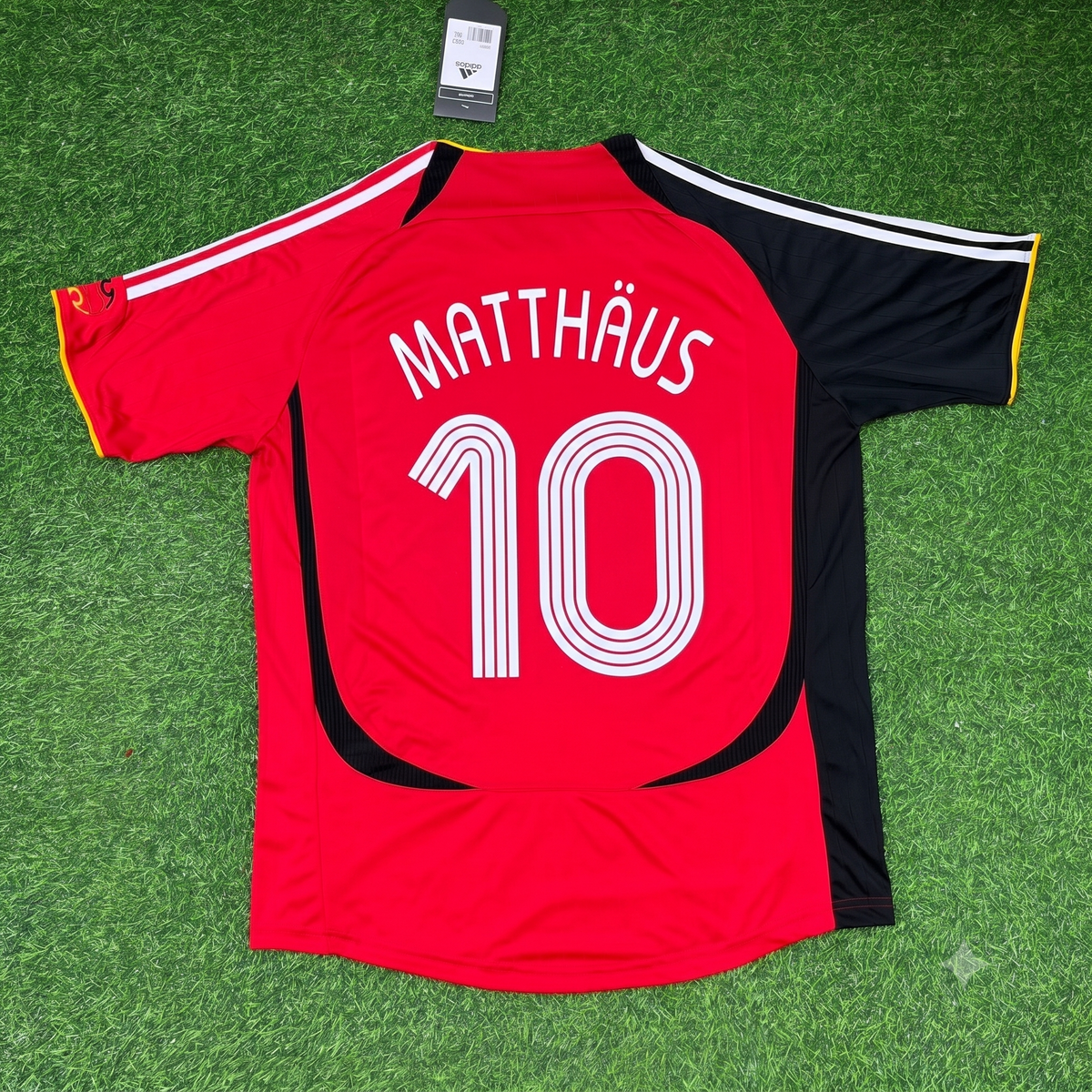 Lothar Matthäus Germany Red Black Retro Football Jersey – Back View